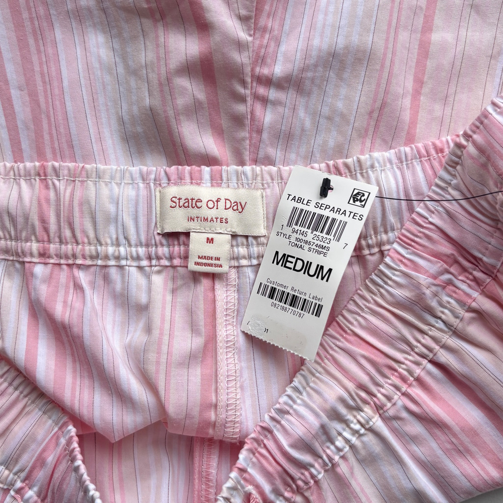 State of Day Women's Pink & White Striped Poplin Boxer Sleep Shorts Pajamas NWT - Picture 7 of 9